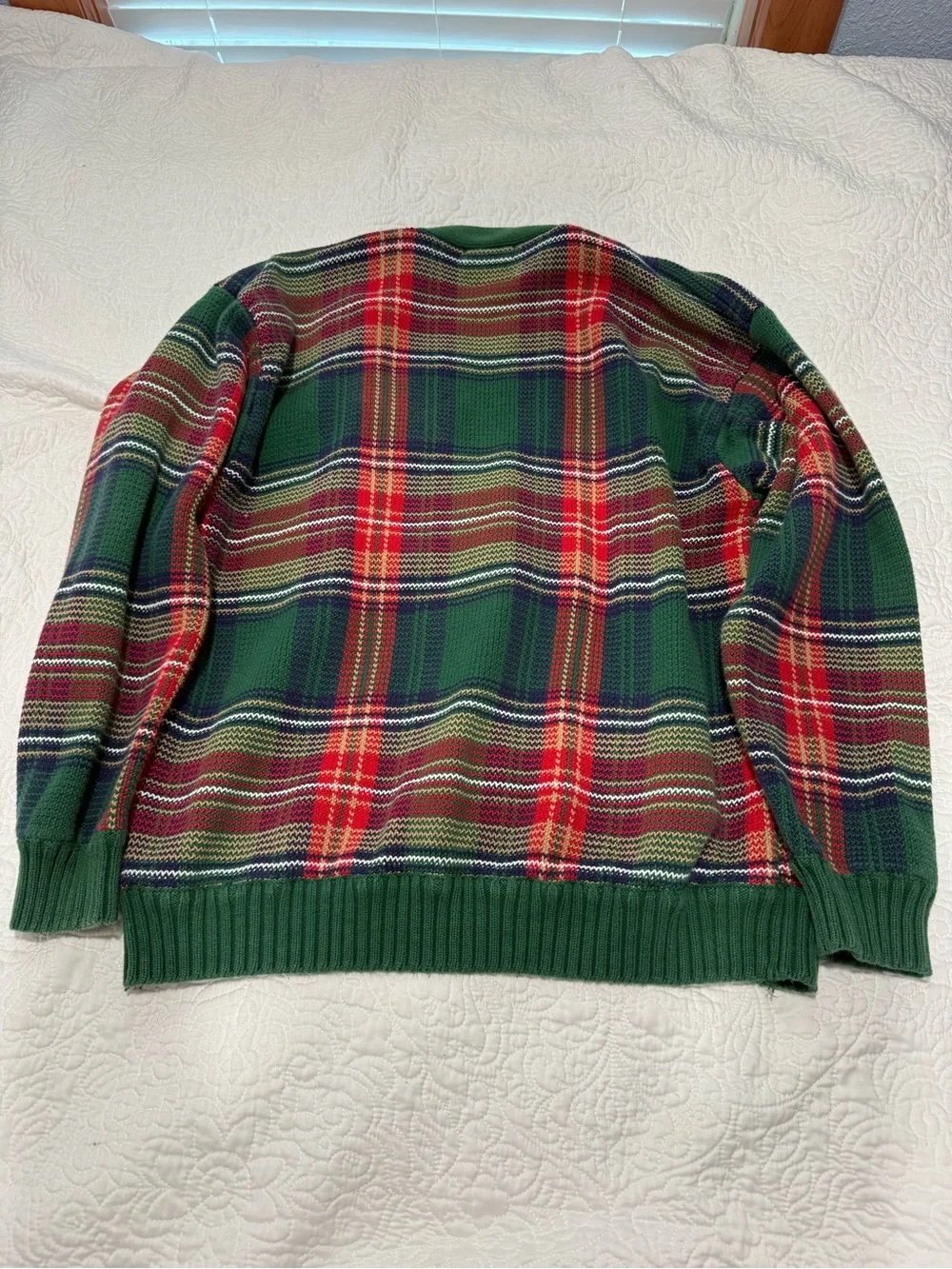 Tommy Hilfiger Green Red Plaid Cotton Cardigan